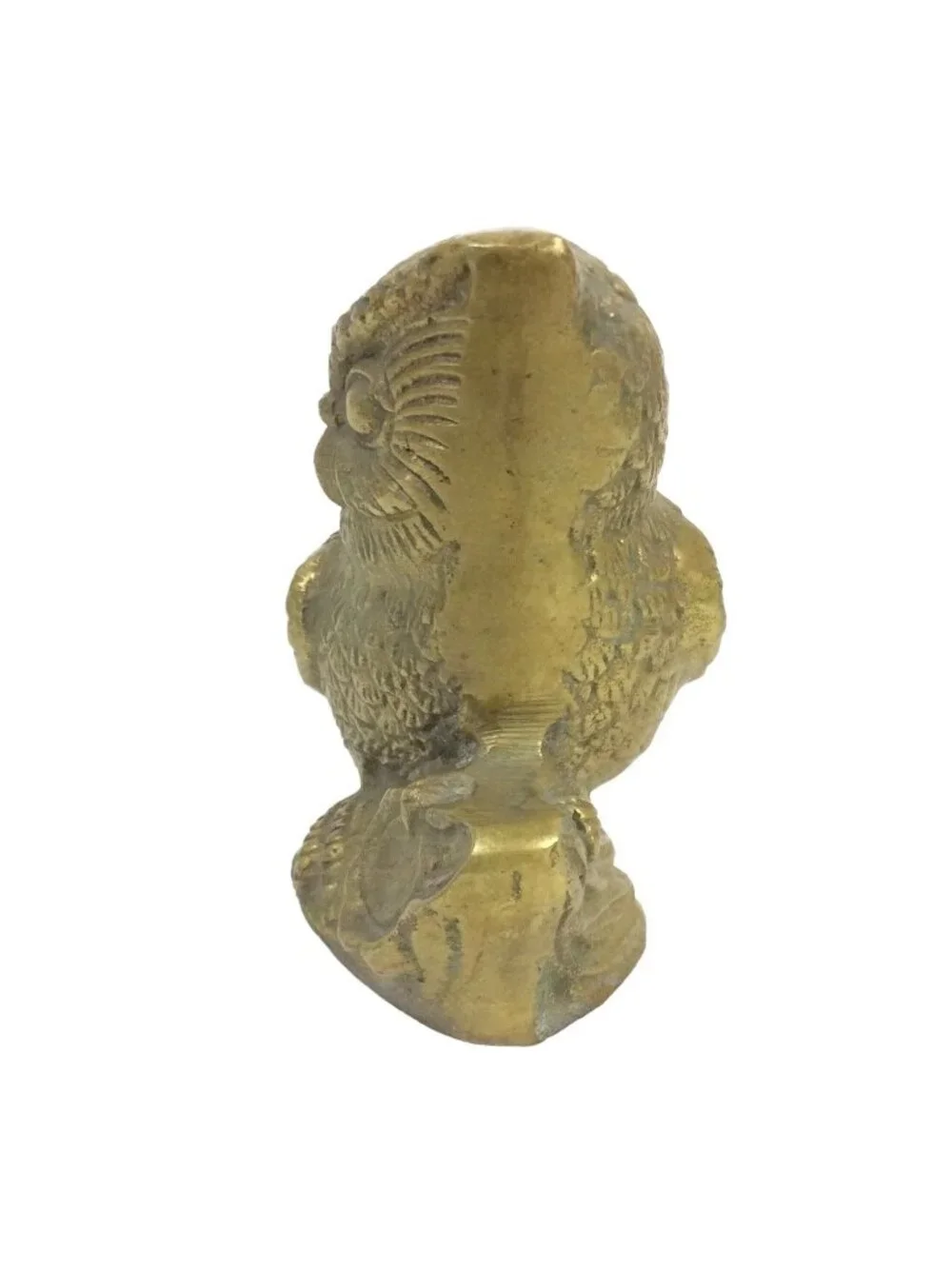 Vintage Brass Owl On Log Figurine Patina 3.5 inch Cast Metal Decorative Accent